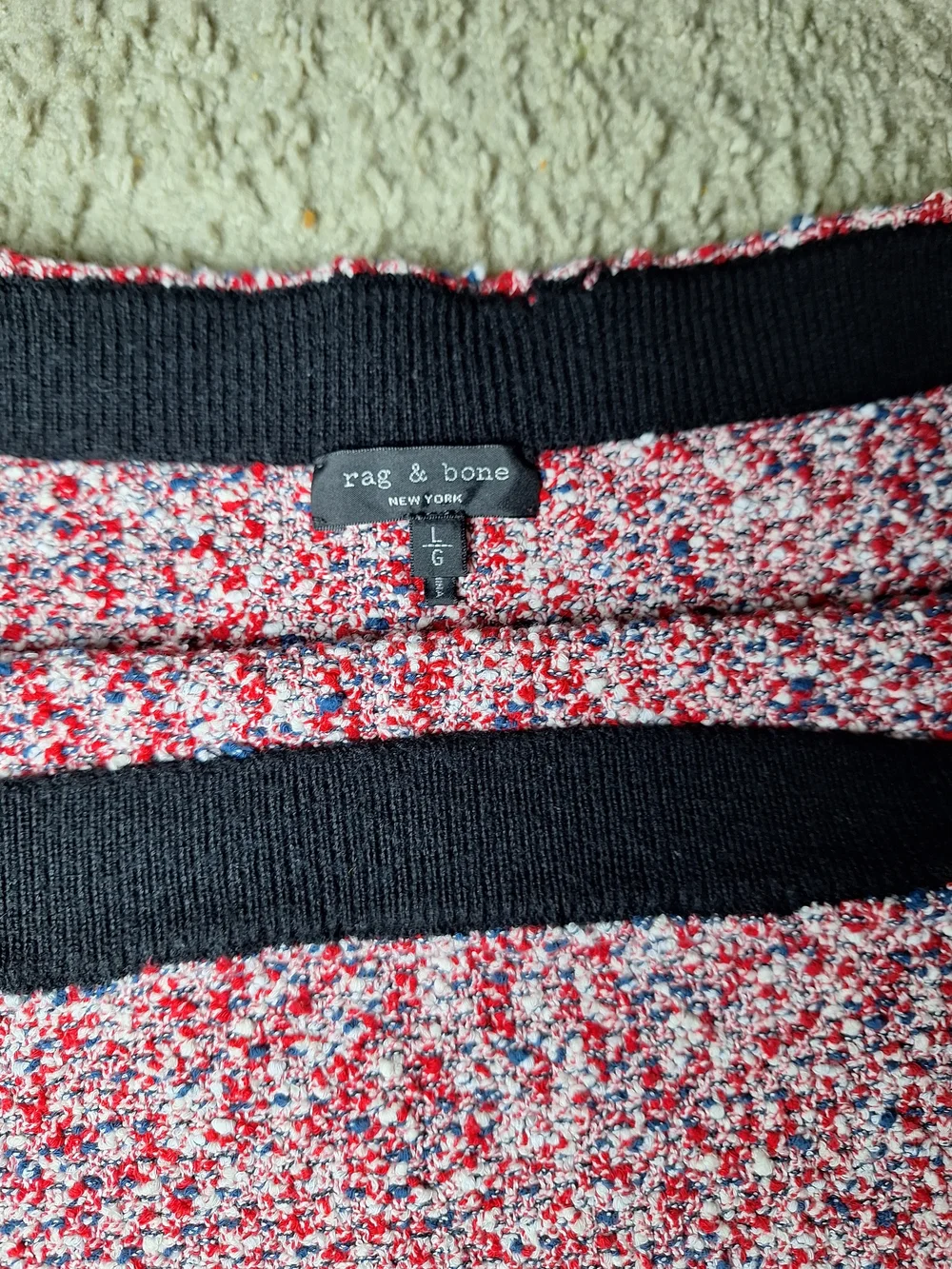 Rag & Bone Pink Tweed Pencil Skirt with Black Hem Stripes Size L